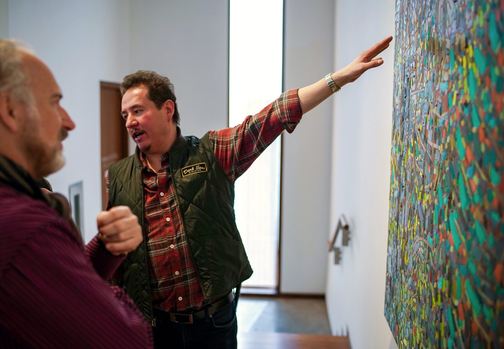 Artist Bewabon Shilling provided tour of his exhibition, Between the Forest and the Sky, at the MacLaren Art Centre